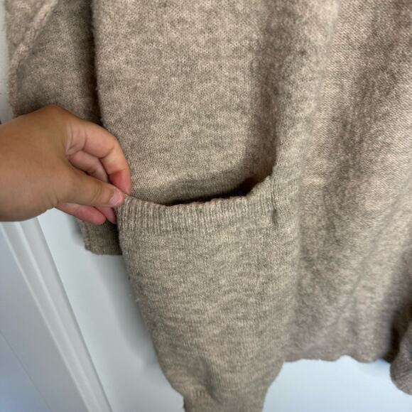 By Anthropologie Heather Tan Open Front Pocket Cardigan Sweater Size XS Petite - Picture 2 of 6